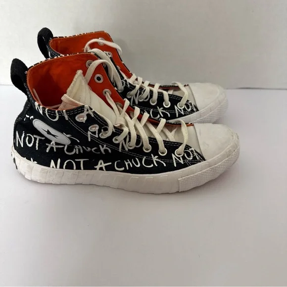 Converse Black and White High-Top Sneakers with Graffiti Design - Picture 5 of 7